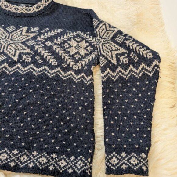 Demetre Fair Isle Snowflake Blue and White Wool Sweater Size Small - Picture 3 of 10